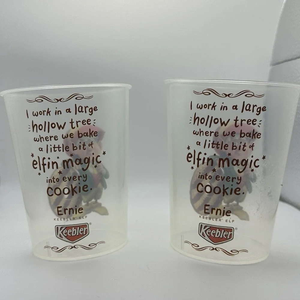 Vintage Keebler Elf Ernie Plastic Cups Lot of 2 | Hollow Tree‎ Elfin Magic | 90s